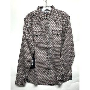 Moon Shine Men's Sunset Grey Small Cotton Long Sleeve Snap Button Shirt (G2)